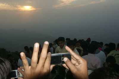 People taking photos at Honeymoon Spot, Mount Abu (Abu Parvat), Rajasthan (India)