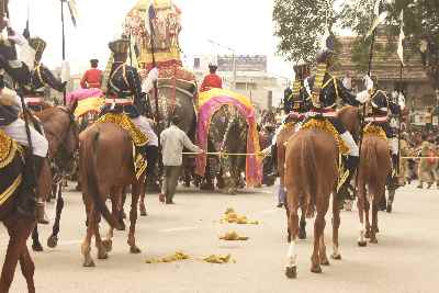 End of Dasara (Dussehra) festival procession in Mysore, Karnataka, India