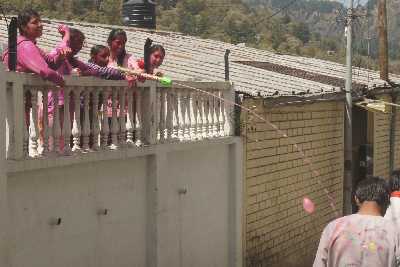 Girlie Gang celebrating Holi Hindu festival of Colors with Pichkari in Nainital, Uttarakhand (Northern India)