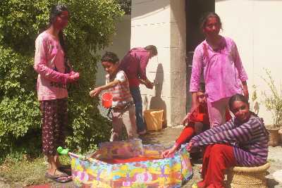 Girlie Gang celebrating Holi Hindu festival of Colors in Nainital, Uttarakhand (Northern India)