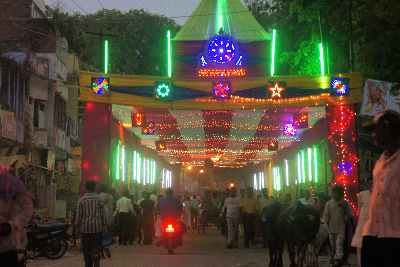 Street decoration during Dussehra (Durga Puja) Hindu festival at Rajgir, Bihar (Northern India)