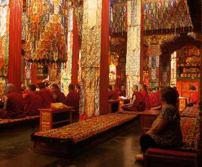 Puja ceremony in Thrangu Tashi Yangtse Buddhist monastery in Namobuddha, near Dhulikhel (Kathmandu valley, Nepal)