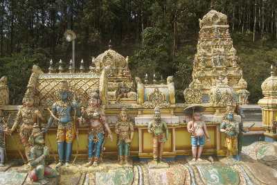 Roof decotation of Tamil Sita Amman Hindu temple, Sita-Eliya, near Nuwara Eliya (Nurelia, Nuvarelia), Hill Country, Sri Lanka