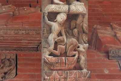 Erotic woodcarving at Jaga-Narayan Temple at Durbar Square in Patan, Nepal