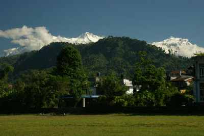 Pokhara/Nepal: Countryside mith Annapurna massive Himalaya mountain range