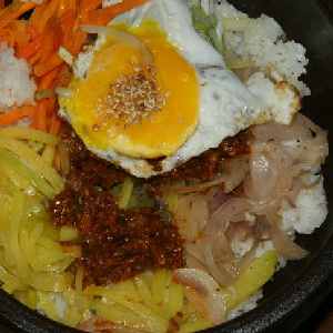 Korean Food in Nepal: Bi-Bim-Bap (mixed rice dish with egg)