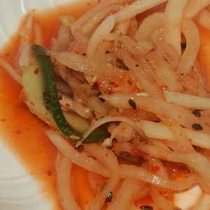 Korean Food in Nepal: Mu Kimchi/Kimchee (spicy pickled radish julienne)