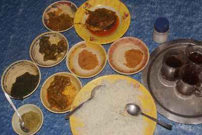 Bengali/Bangladeshi Food: Meal of various vegetable and fish dishes 
