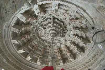 Intricately carved Marble Dome in Adinath Mandir Jain temple, Ranakpur, Rajasthan (India)