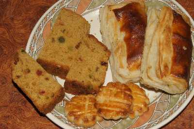 Indian food: Selection of sweets, including spiced bread with cystallized fruits