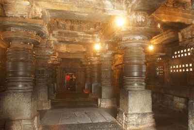 Inner Hall (Mandapa) inside Keshava Devalaya temple, Somanathapura near Mysore, Karnataka, India