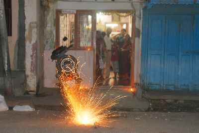 Street firework for Dipawali (Diwali) in Mysore, Karnataka, India