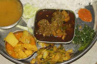 Indian Food: Non-Veg Thali with Rice in Assam