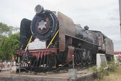Heritage steam engine in front of Tiruchirapalli Junction Railway Station Tamil Nadu, South India