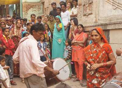 Marriage music in the Old City of Benares, Uttar Pradesh, India