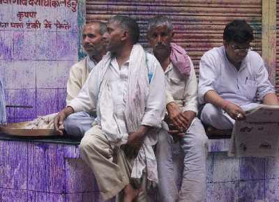 Discoloured city after Holi festivals, Varanasi, Uttar Pradesh, India