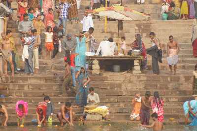 Religious Hindu life at Dashashvamedh Ghat, Varanasi,  Uttar Pradesh, India