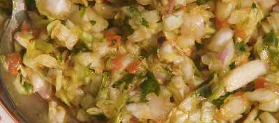Garo Food: Salad from onion, chili, tomato, cilantro, lemon juice and Bengali pungent mustard oil